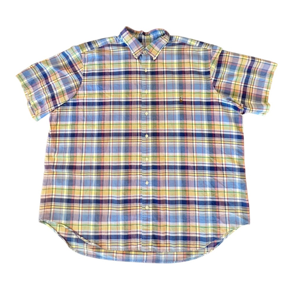 Polo Ralph Lauren Shirt Mens 2XB Big Multicolor Madras Plaid Short Sleeve Shirt